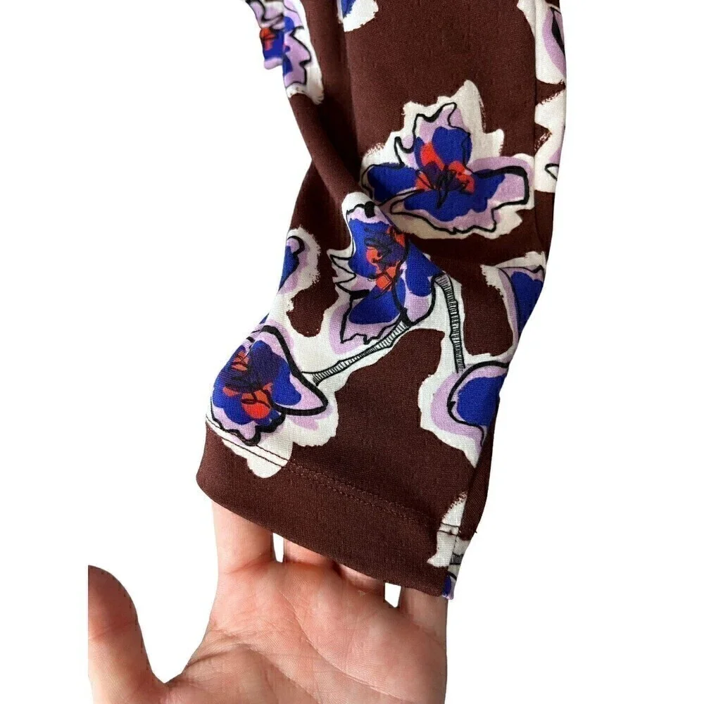 Tanya Taylor Brown Amara Floral Brown & Blue Midi Dress, 3/4 sleeves, Sz  Med